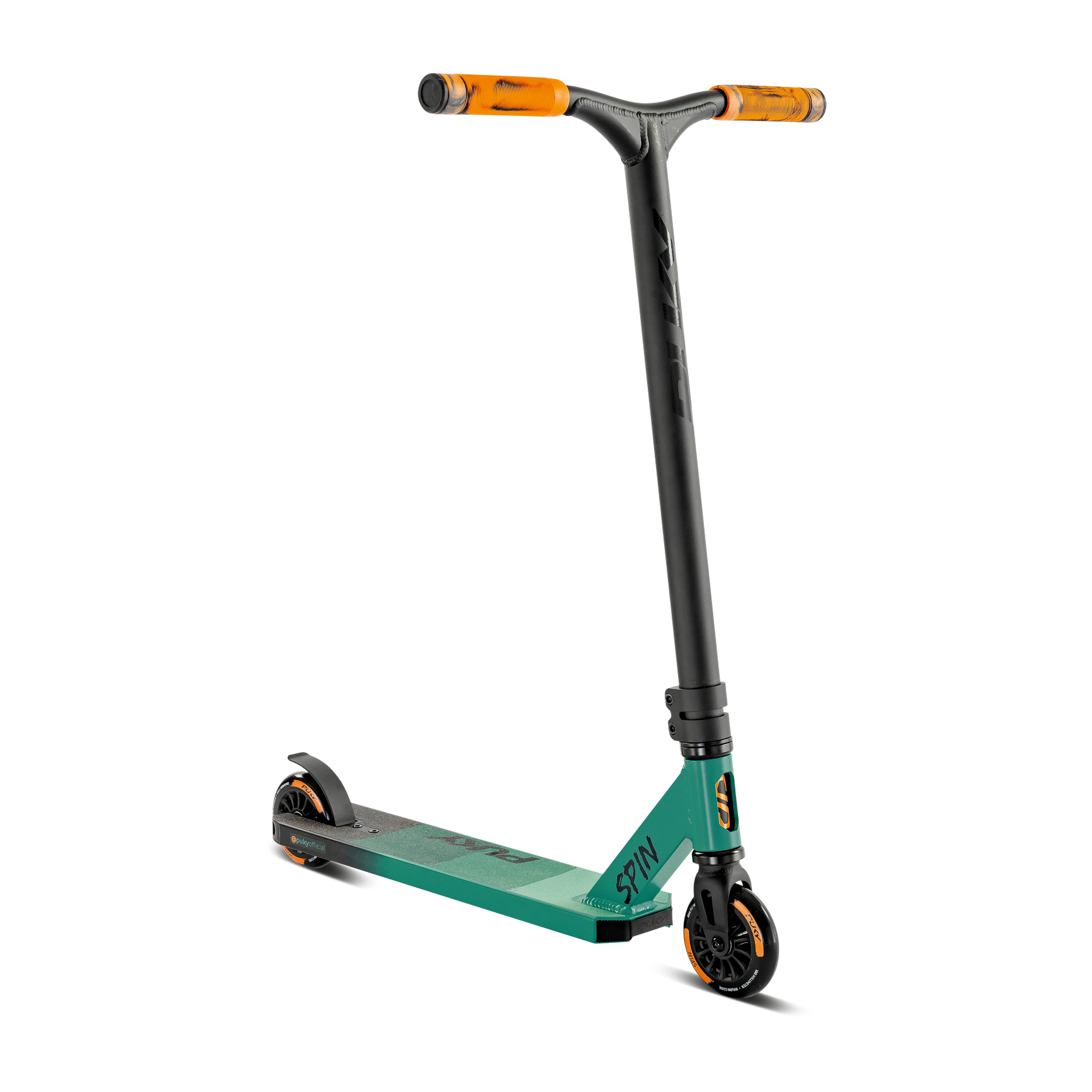 kick scooter, verstellbare Lenker, orange Griffe, zweiseitig grüne Deck, Gummi Räder, 