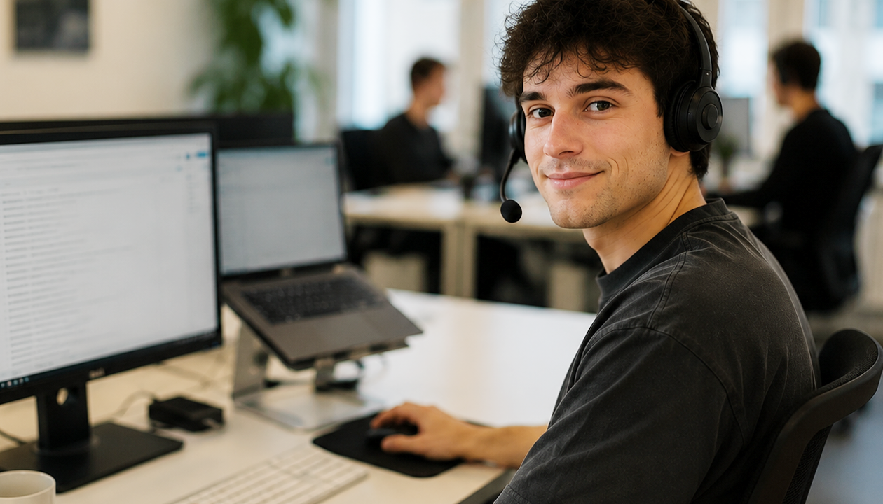 Headset, Kopfhörer, Schreibtisch-Setup, Computerarbeit, Büroangestellter, 