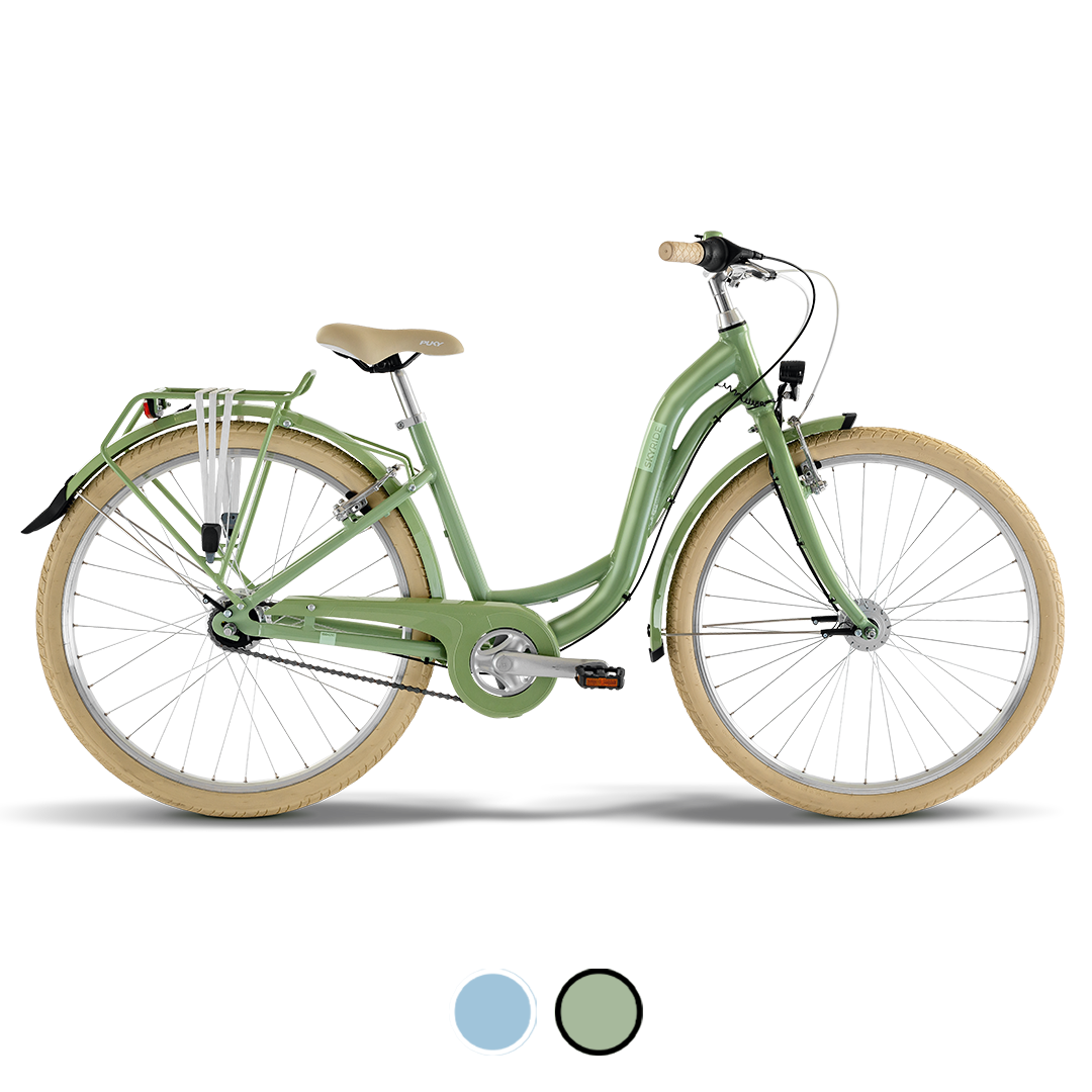 Stadtrad, Frauenrad, Mittelgroßes Rad, Beige Sattel, Holzgriff, 