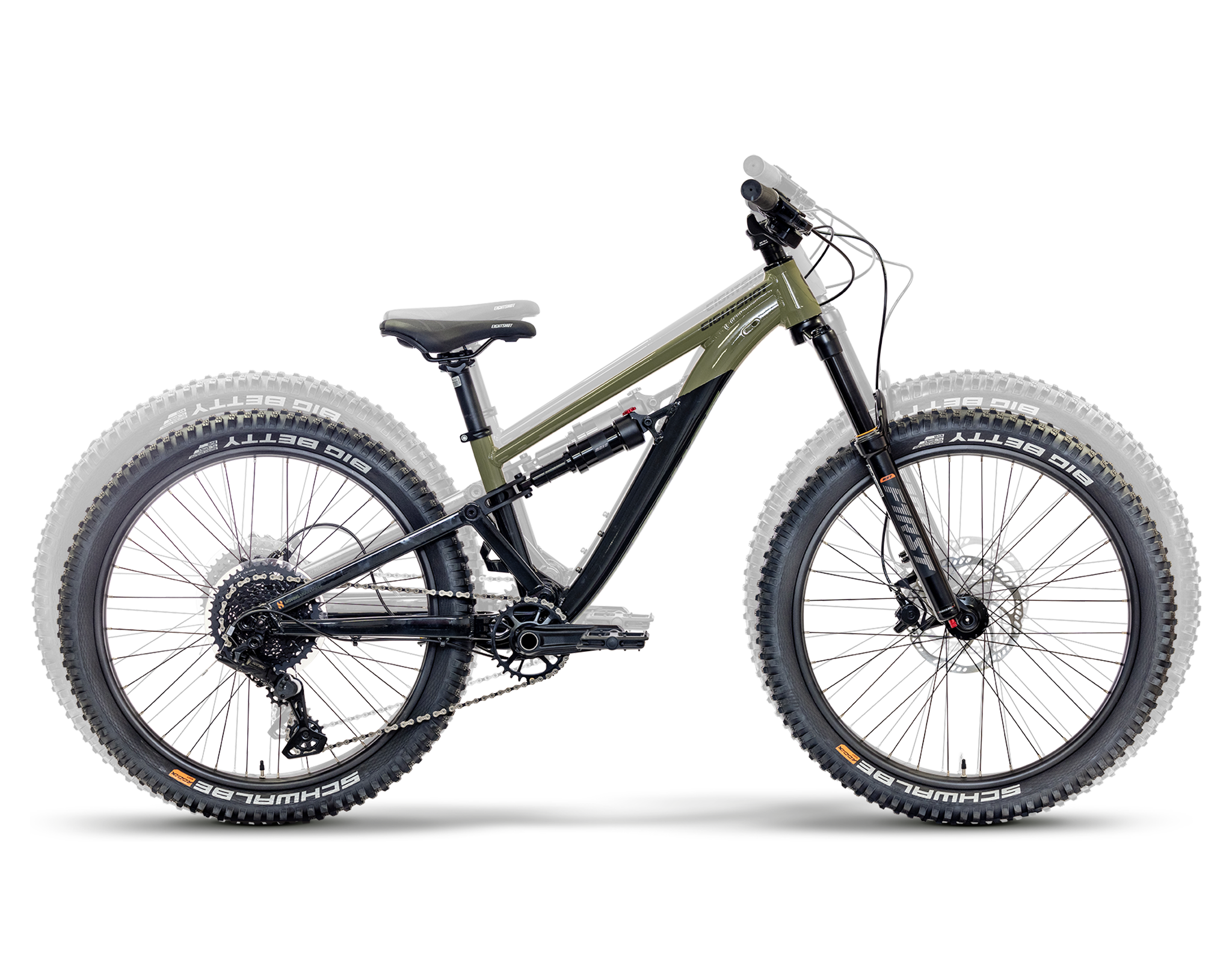 Mountain bike, Full-suspension, Olivgrün, Große Reifen, Scheibenbremsen, 