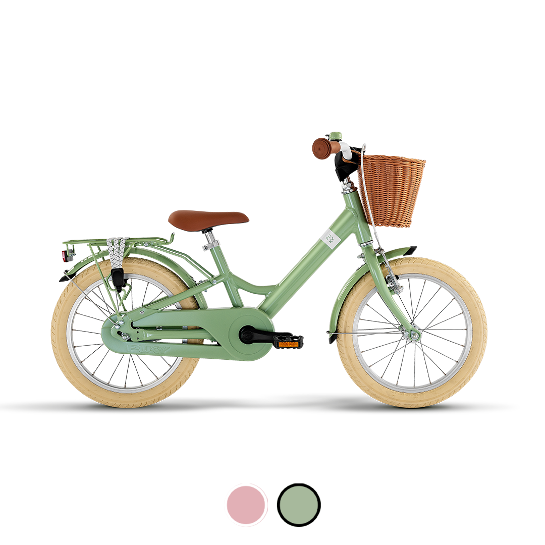 Kinderrad, Fahrrad, Wickerkorb, Beige Reifen, Grünes Fahrrad, 