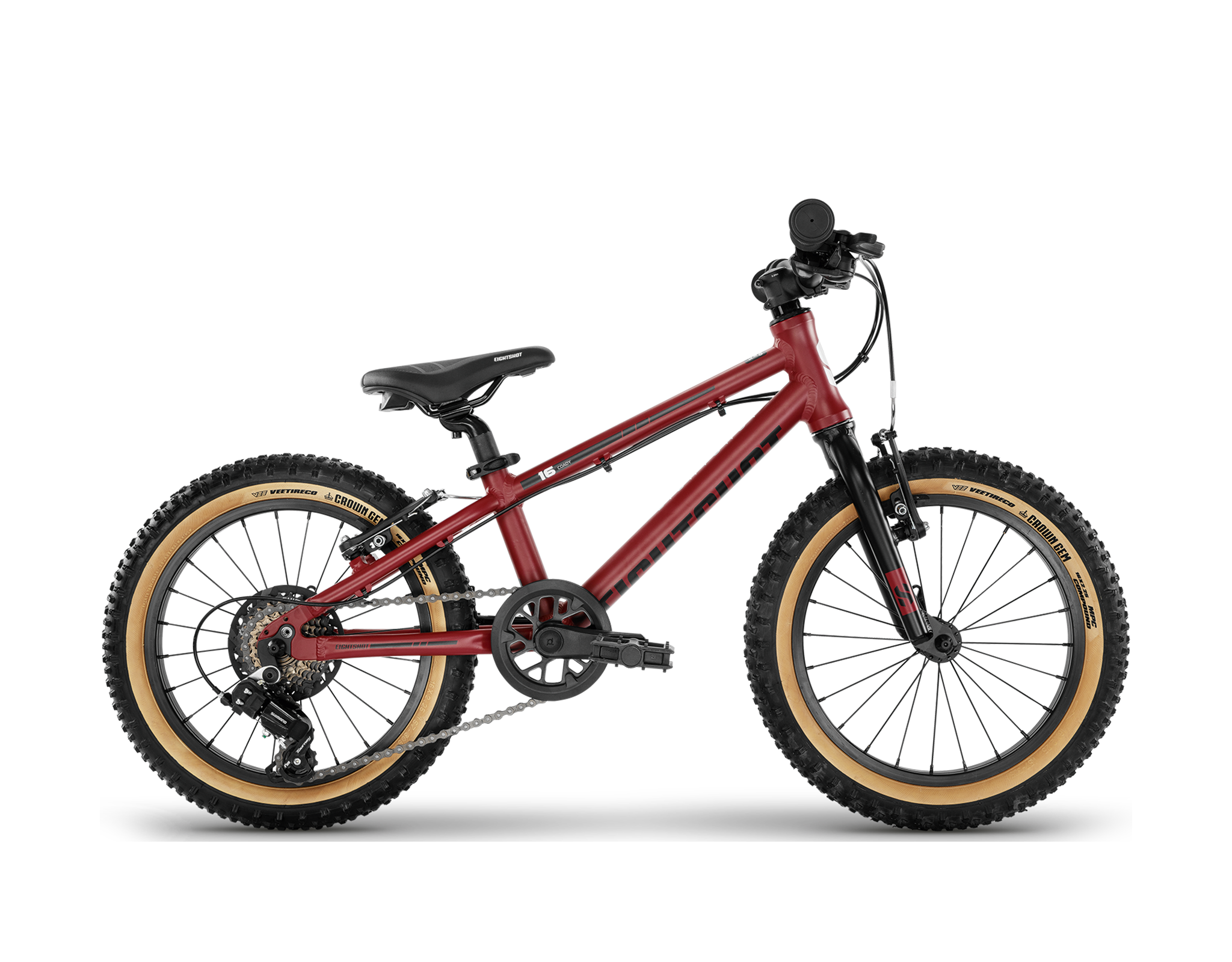 Mountain bike, Rotes Rahmengerüst?, Red frame, Suspension fork, Knobby tires, Gear drivetrain, 