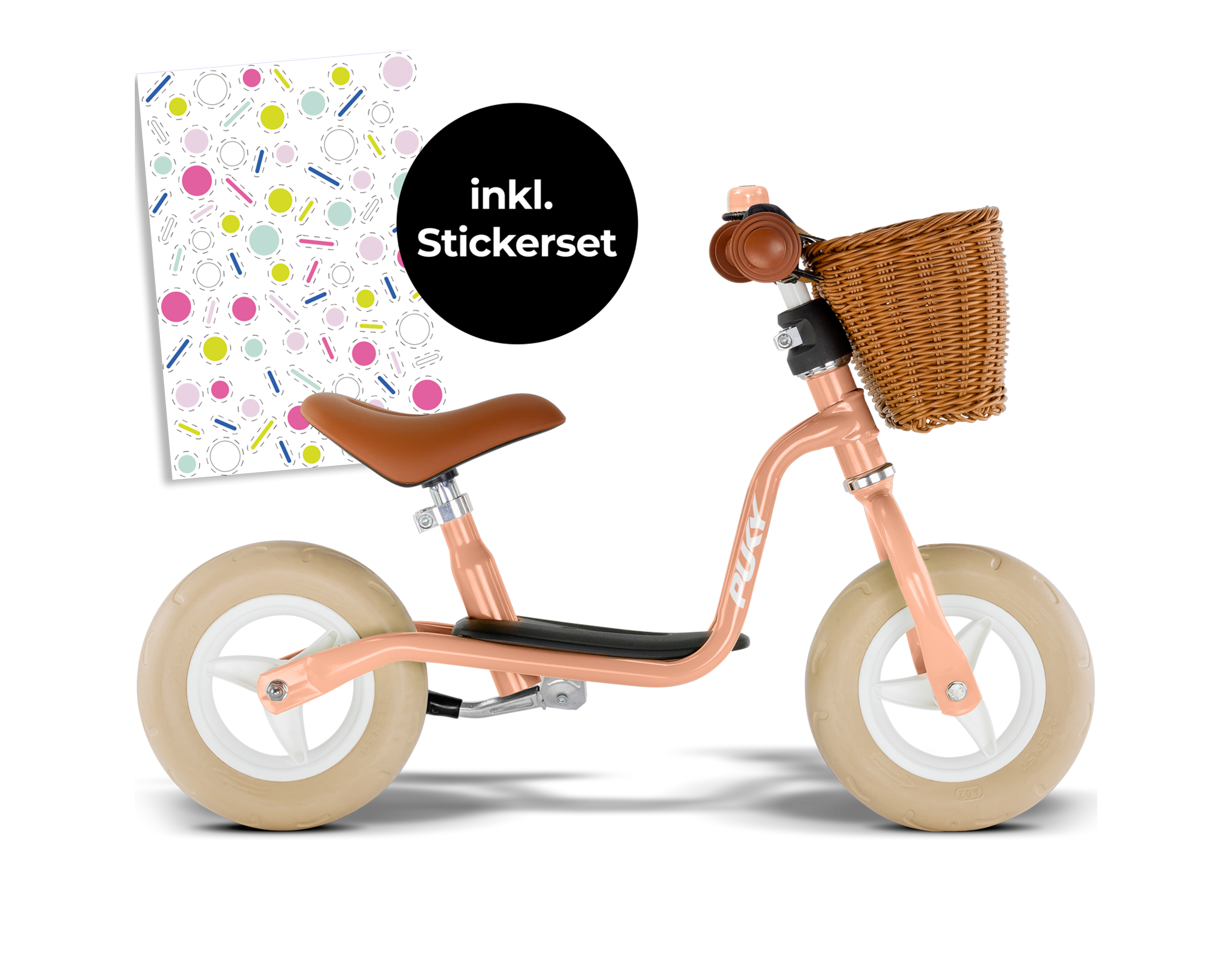 Wegfahrad, Balance-Bike, Samtlack, Sattellehne, Wickerkorb, 