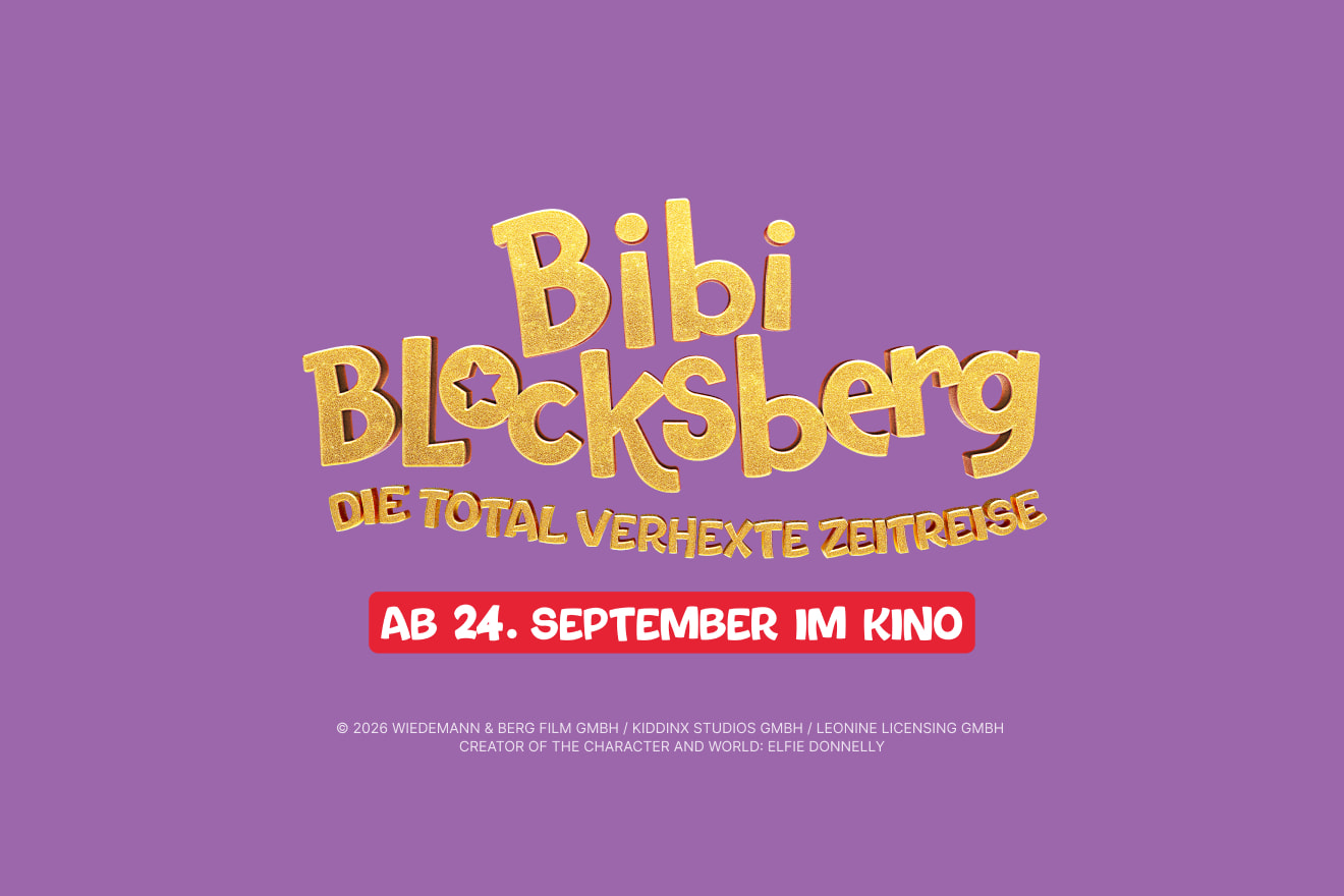 Kinderfilm, Bibi Blocksberg, Kinoposter, Lila Hintergrund, Animationfilm, Kinderfilm, Bibi Blocksberg, Plakat, Werbung, Animation, 