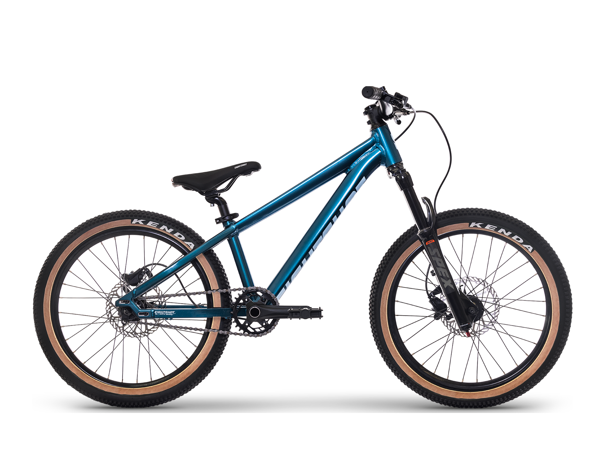 Mountain bike, Blaues Rahmendesign, Scheibenbremsen, Gabel mit Federung, Beige Wandern/Pneumatenreifen, 