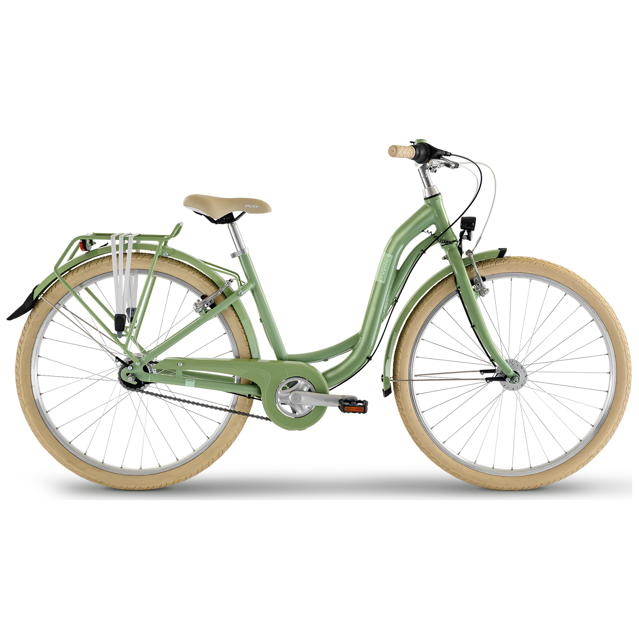 Fahrrad, Frauenrad, Kreuzrahmen, Beige-Sattel, Kettenschutz, 